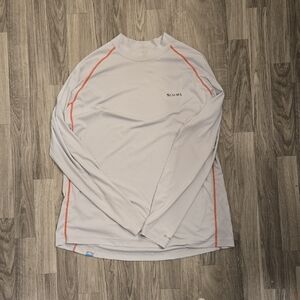 Simms Men's Light Gray Rash Guard with Orange Accents